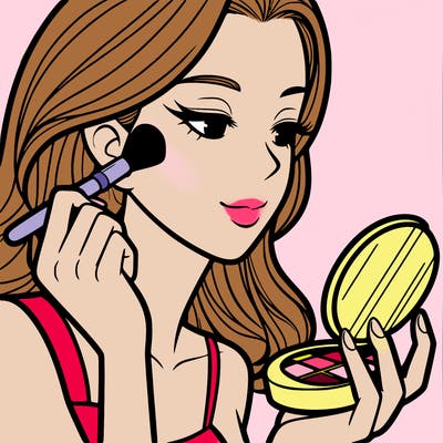 little girl putting on makeup