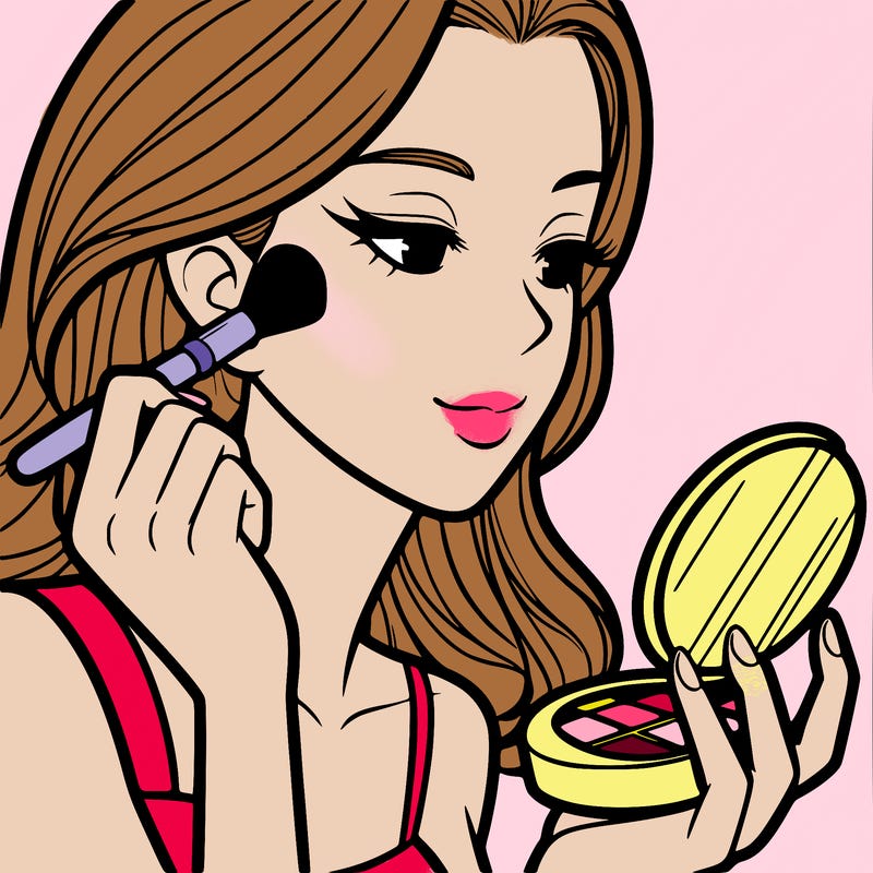 little girl putting on makeup