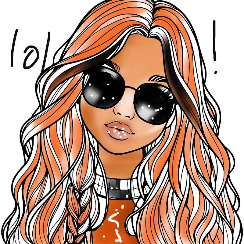 girl with long hair and freckles and glasses realistic