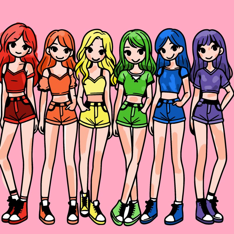 a group of girls wearing crop tops and shorts