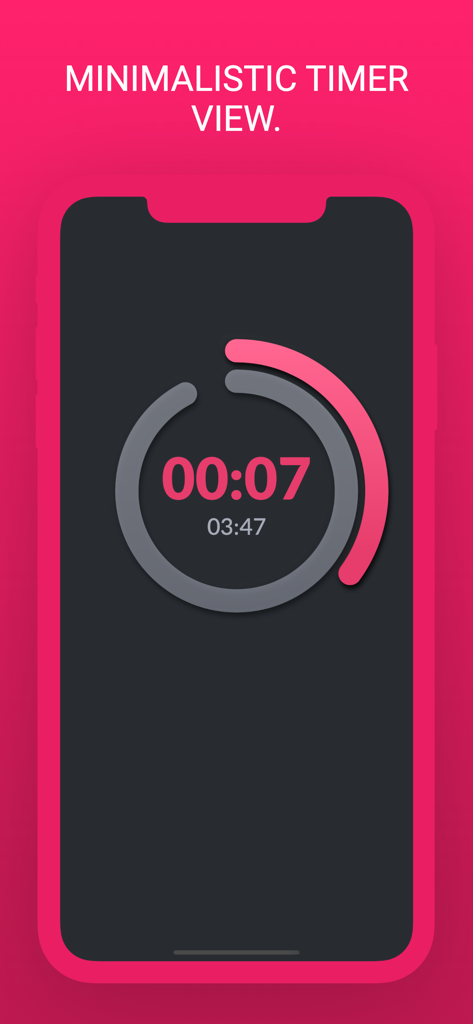 Minimalist interval timer interface with a circular progress ring and dark mode background