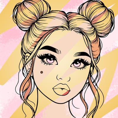 realistic girl with two buns on her hair and lips