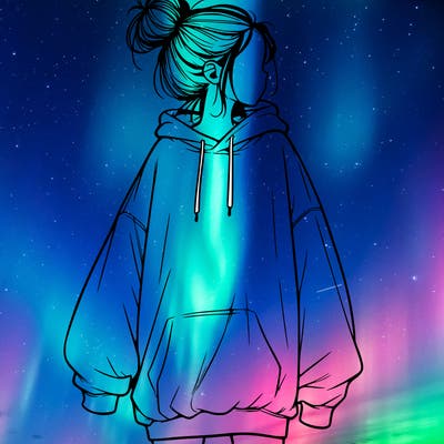 realistic girl with a oversized sweatshirt on and a bun