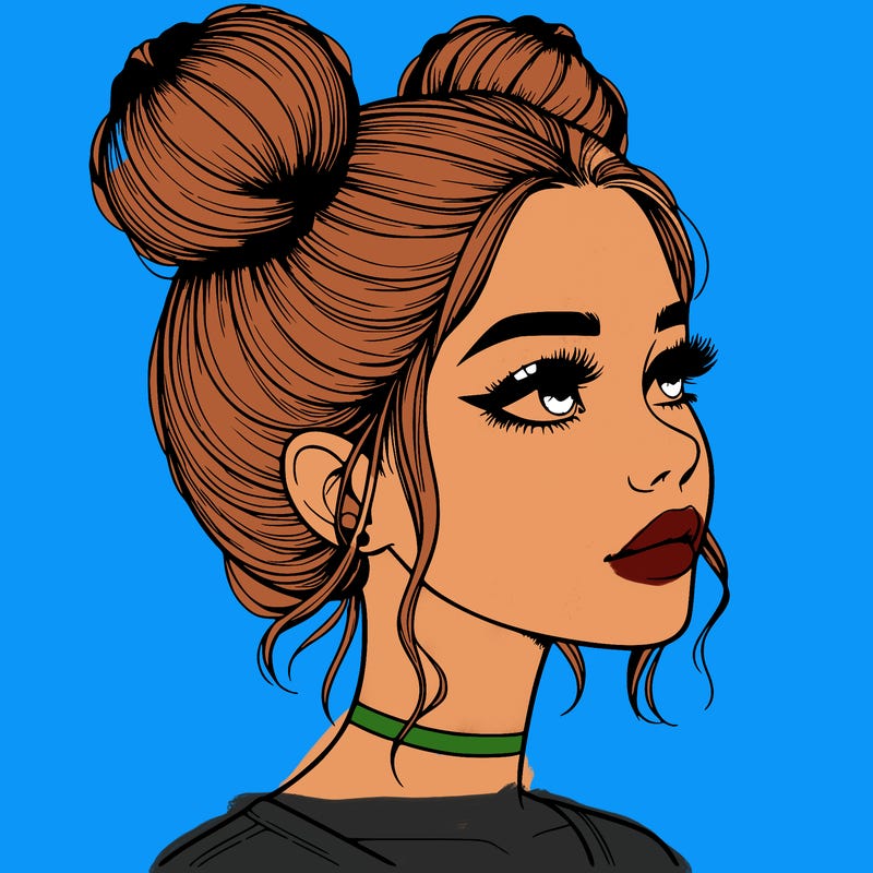 realistic girl with buns on the top of her head