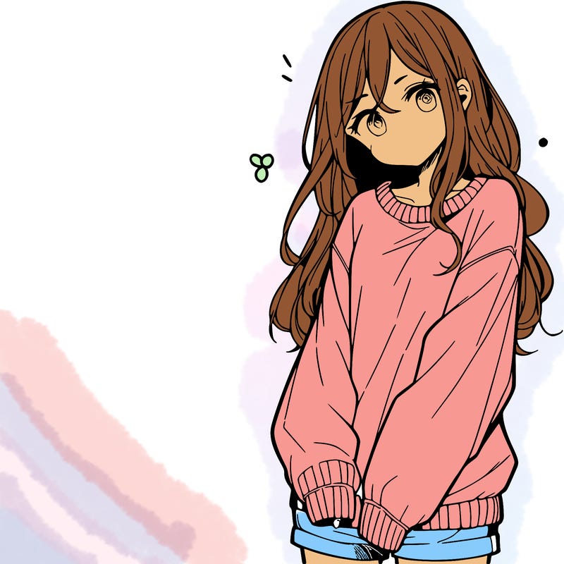 manga teen girl  in a sweater and baggy pants