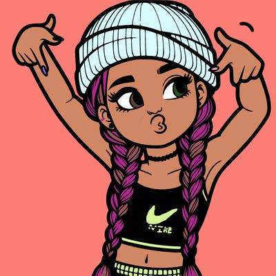 realistic teenage girl with braids and a beanie and crop top doing 🫶🏼