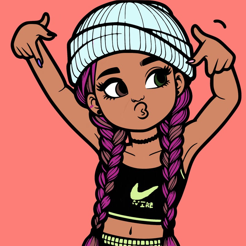 realistic teenage girl with braids and a beanie and crop top doing 🫶🏼