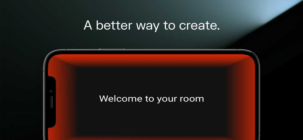 Evercast Studio - Evercast Studio mobile app intro screen with the text Welcome to your room and A better way to create