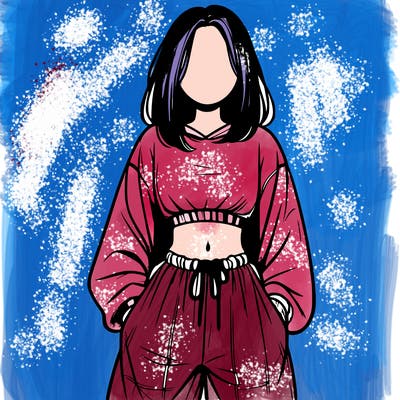 realistic girl faceless with baggy pants and a crop top