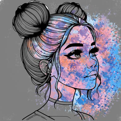 realistic girl with buns on the top of her head