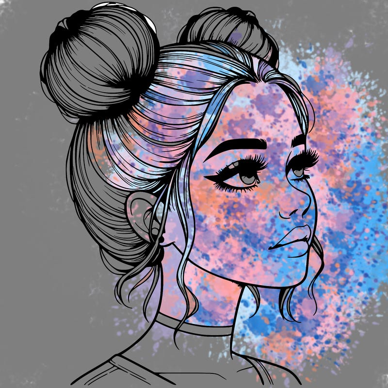 realistic girl with buns on the top of her head