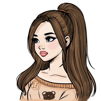 realistic girl with a high ponytail