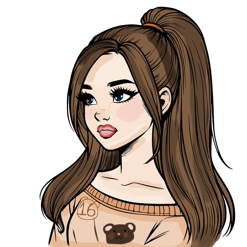 realistic girl with a high ponytail