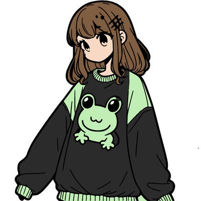 girl wearing frogging sweatshirt