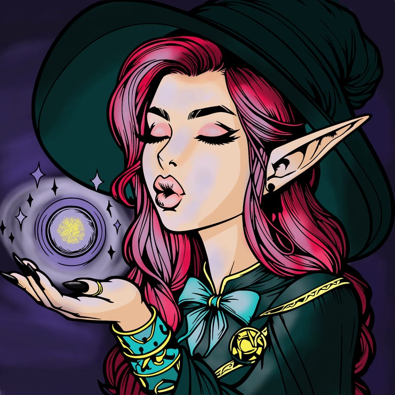 realistic elf casting a spell with lips