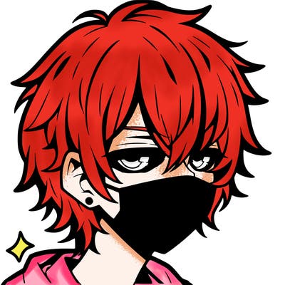 manga emo boy with hair covering one eye with a mask over his mouth