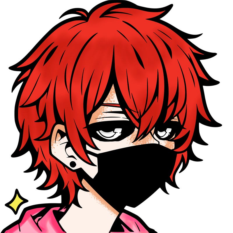 manga emo boy with hair covering one eye with a mask over his mouth