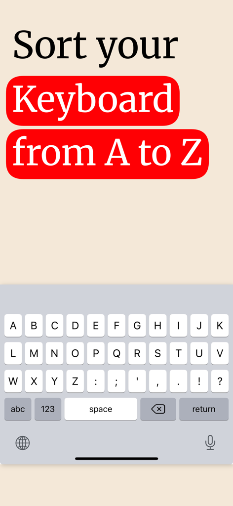 ABCDEF Keyboard Custom layout - Custom iOS keyboard with letters arranged in alphabetical order from A to Z