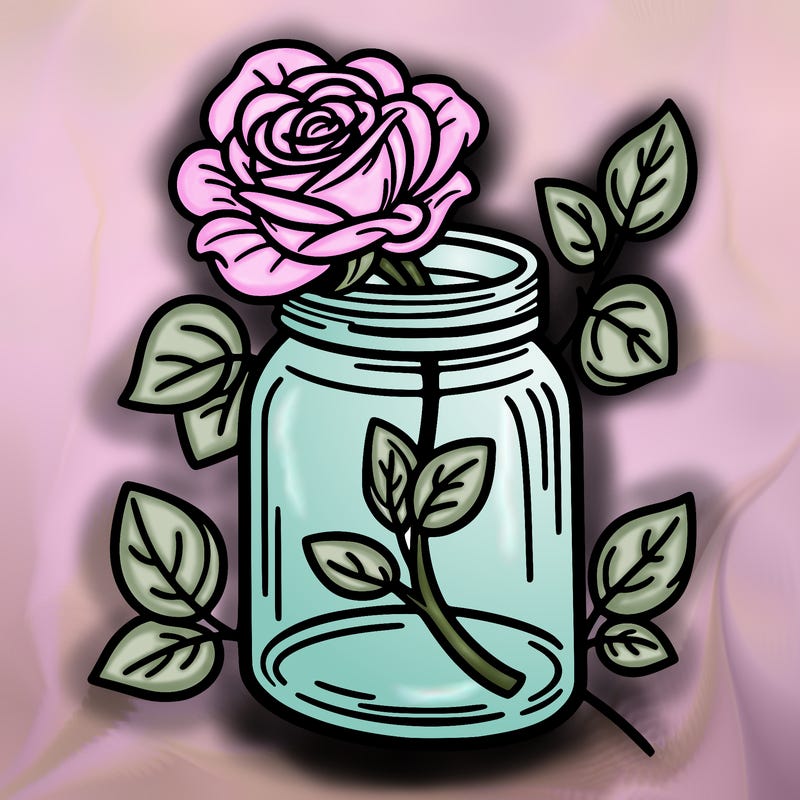 a rose in a glass jar