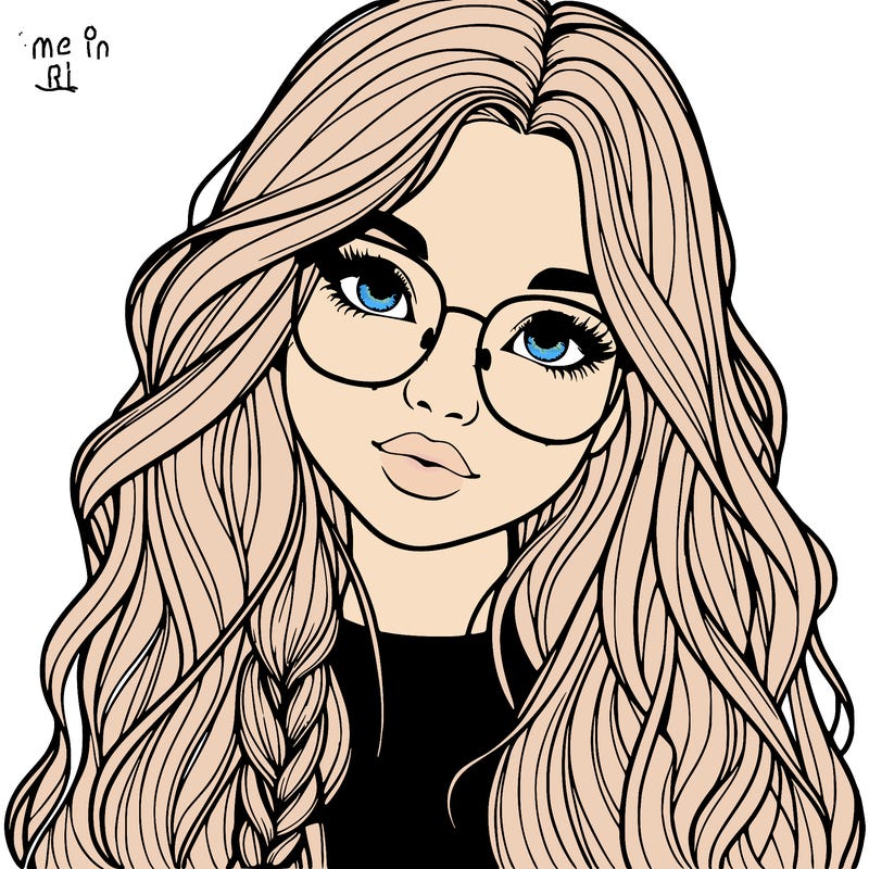 girl with long hair and freckles and glasses realistic
