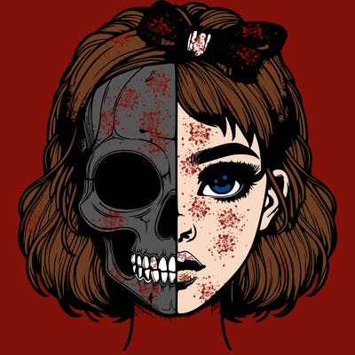 realistic girl with half skull mask