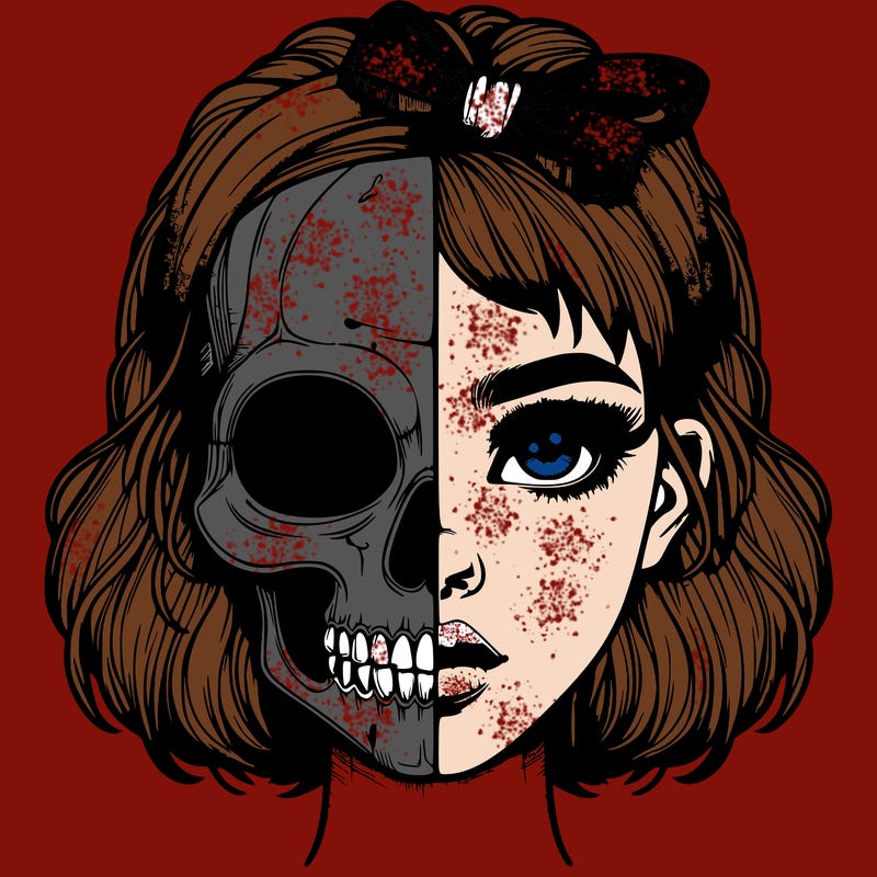 realistic girl with half skull mask