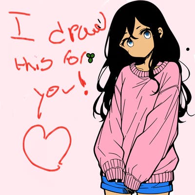 manga teen girl  in a sweater and baggy pants