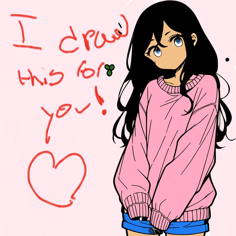 manga teen girl  in a sweater and baggy pants