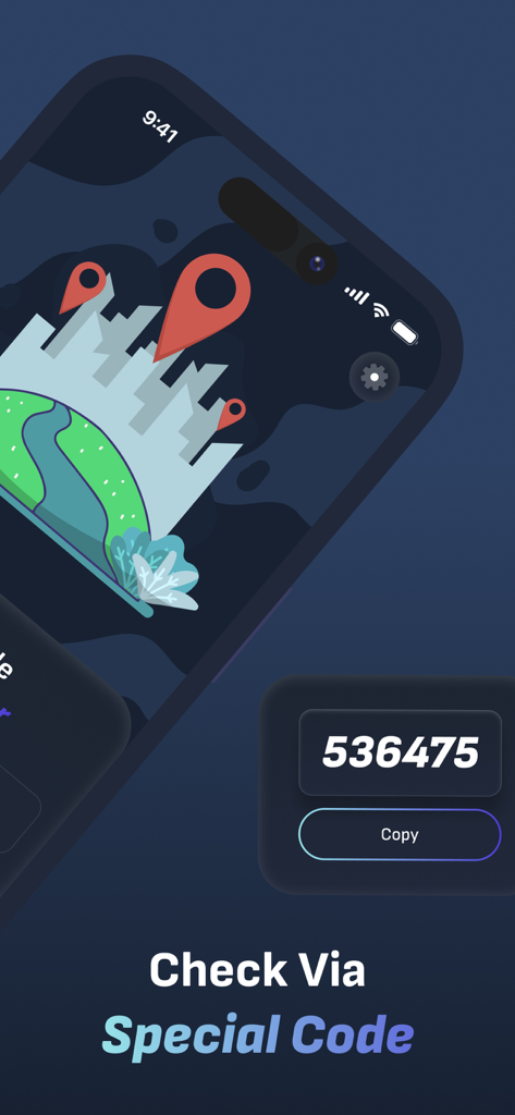 Location Tracker: Phone Track - Mobile app screen showing a numeric share code for real time location tracking