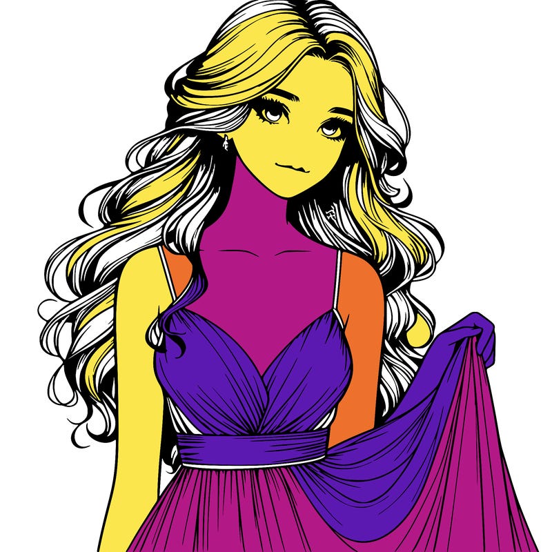 realistic girl in flowy silky prom dress