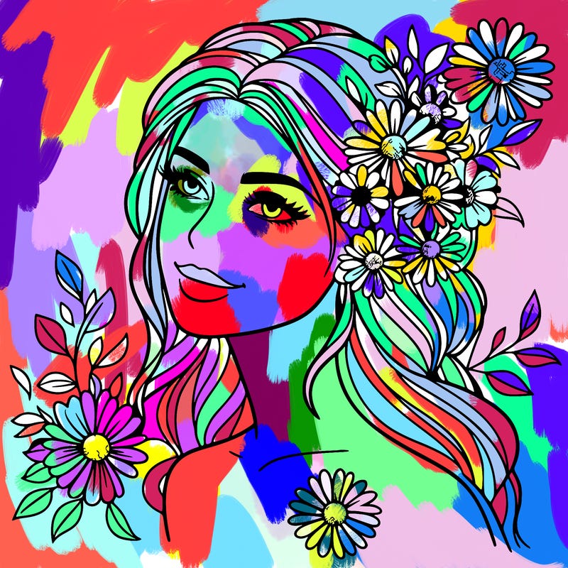 a beautiful woman with flowers in her hair