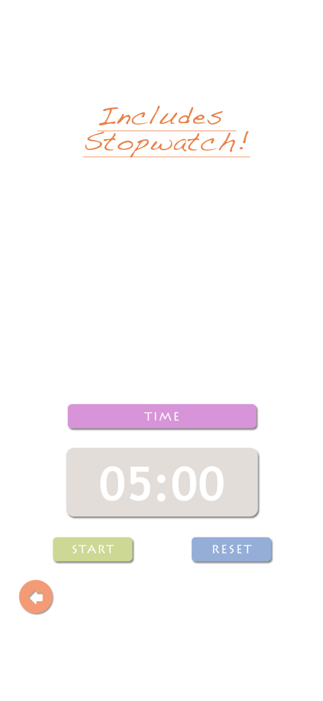 Pasta Measure - Stopwatch feature in the Pasta Measure app showing a five minute countdown for cooking pasta.