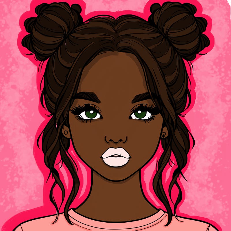 realistic girl with two buns in hair and lips
