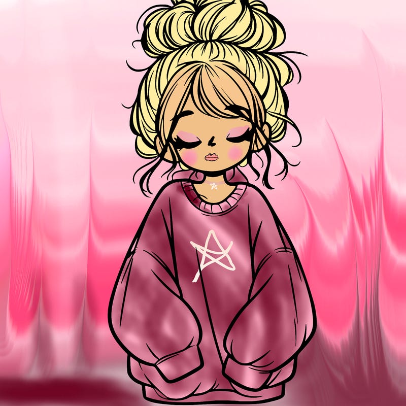 girl with baggy sweatshirt and messy bun