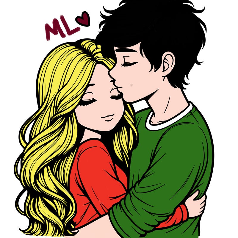 a realistic couple boy and girl hugging and kissing