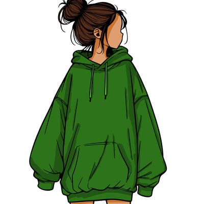 realistic girl with a oversized sweatshirt on and a bun
