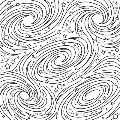 Unleash your child's creativity with this captivating galaxy spirals coloring page, designed especially for young explorers aged 4-8. They'll love bringing the swirling cosmic patterns, stars, and moons to life with their favorite colors.