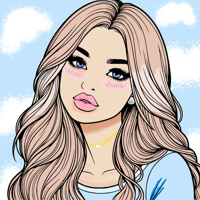 realistic girl with hair on her hair and lips