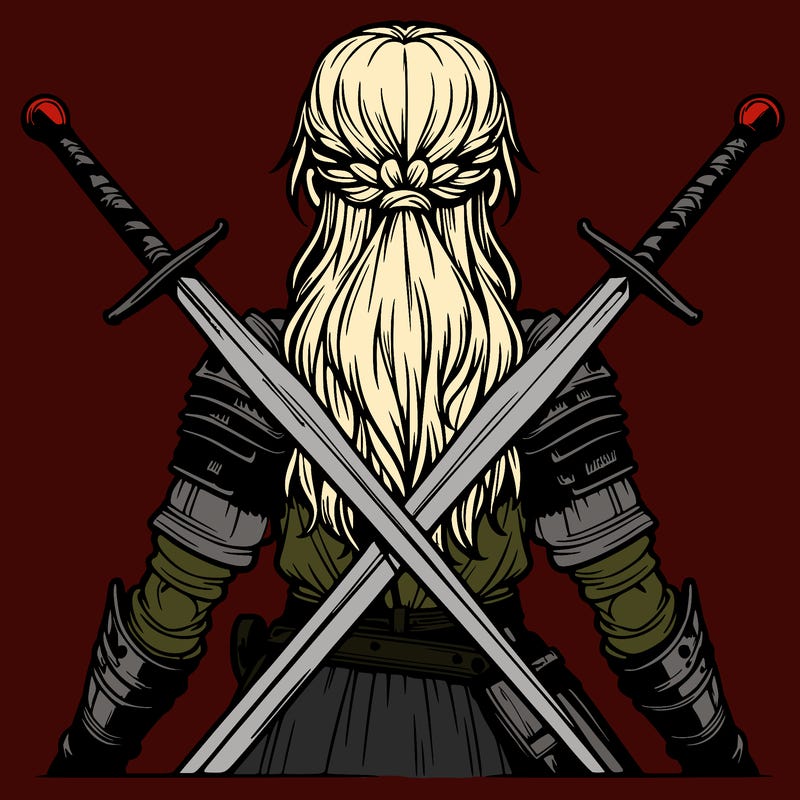 very realistic warrior girl with swords behind her back