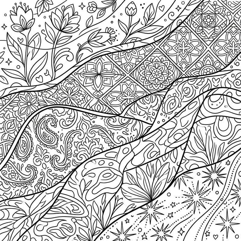 Discover a captivating collection of decorative coverlet patterns waiting for your artistic touch. This unique coloring page offers an array of intricate designs, from floral swirls to geometric mandalas, perfect for a relaxing and creative escape.