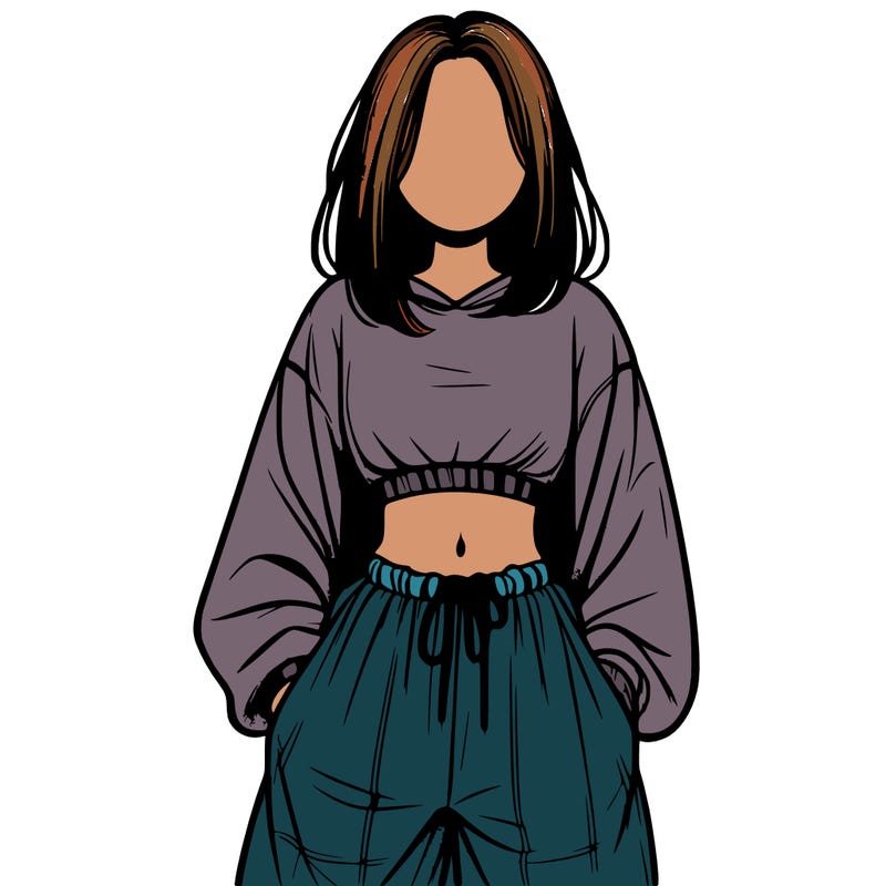 realistic girl faceless with baggy pants and a crop top