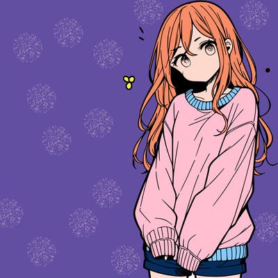 manga teen girl  in a sweater and baggy pants