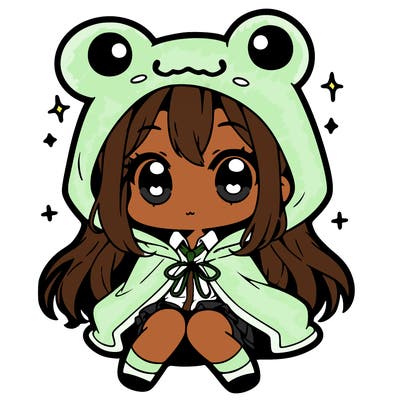 chibi girl with frog hoodie