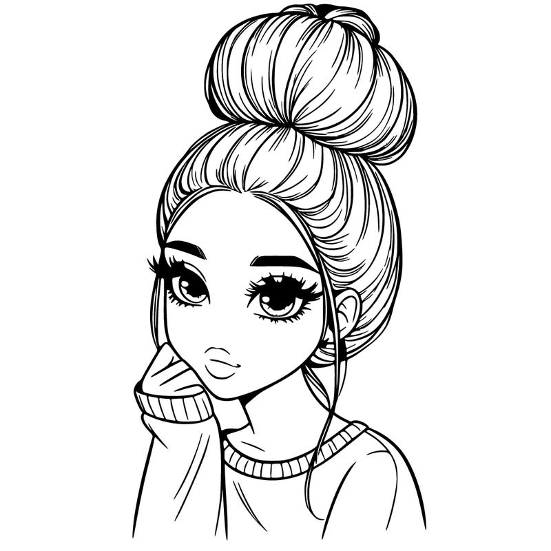 realistic girl with high bun