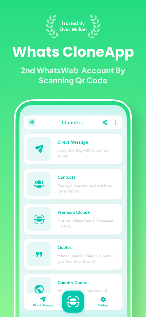 Clone App - Multiple Account - Interface of Clone App showing features for multiple account management and direct messaging