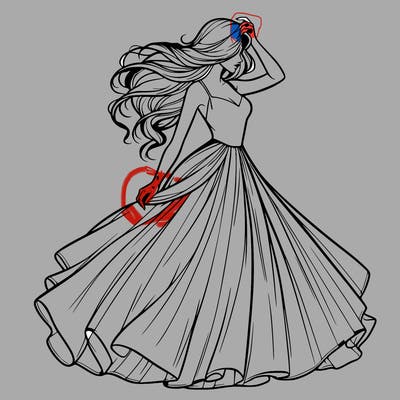 realistic woman with dress flowing in the wind