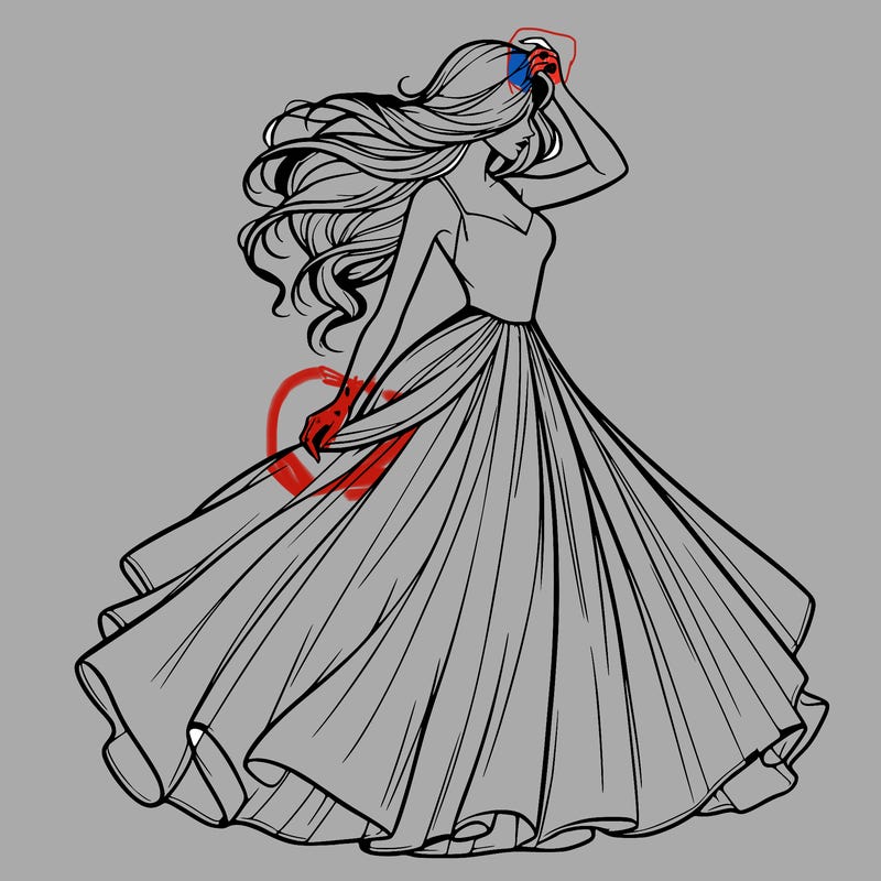 realistic woman with dress flowing in the wind
