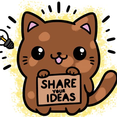 a cute cat saying share your ideas