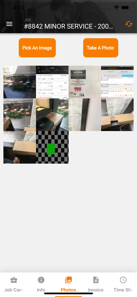 Photo management interface in the MechanicDesk Mobile app for automotive mechanics