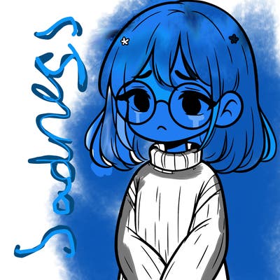 sad girl with glasses in a sweater